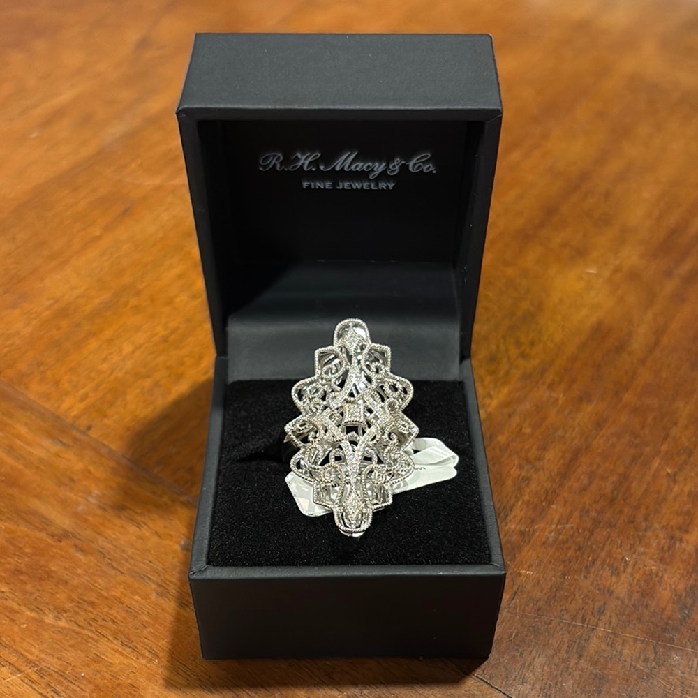NWT Diamond Filigree Statement Ring from Macys 1/10CTTW in Sterling Silver